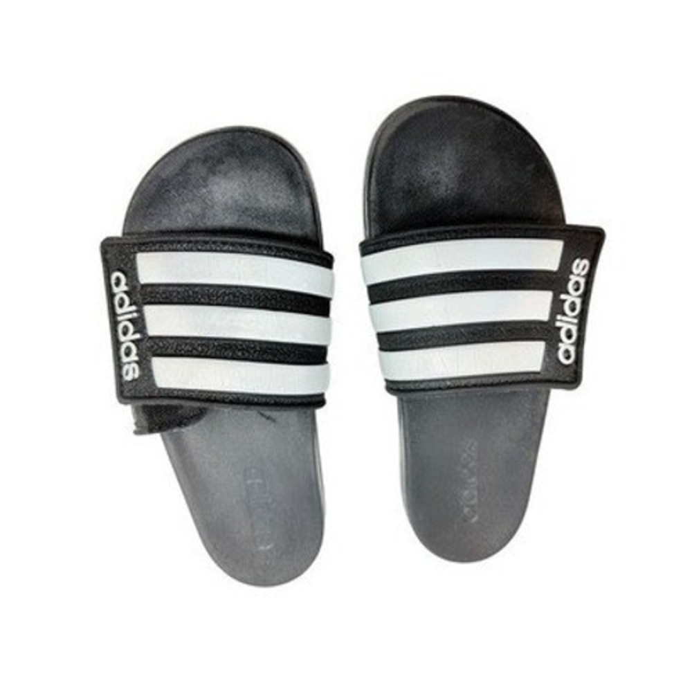Adidas Adilette Adjustable Velcro Slides Black White Striped Sandals Size 5